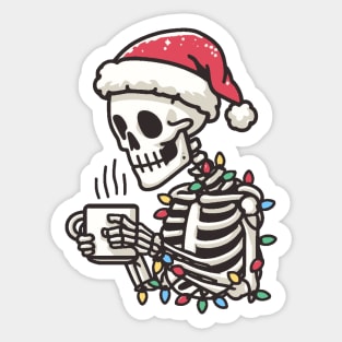 Christmas Skeleton Drinking Coffee Sticker